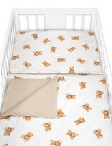 Povlečení do postýlky, bavlna, 2D sada, Míša - bílá s potiskem, 135x100; 135x100