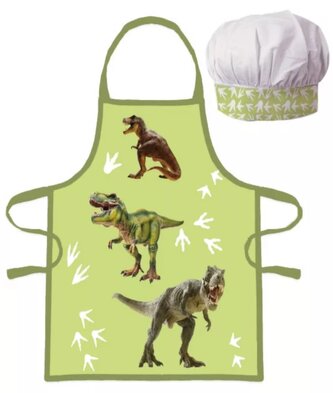 Dětská zástěra DINOSAUŘI set s čepicí zelená