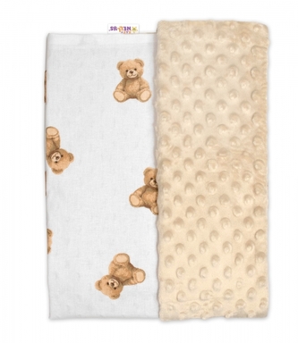 Oboustranná deka, Bavlna/Minky 100 x 75 cm, Míša - bílá s potiskem