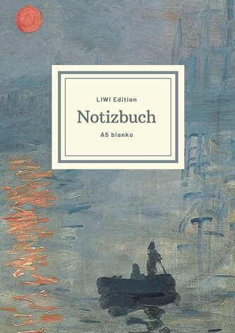 Notizbuch schön gestaltet mit Leseband - A5 Hardcover blanko - 100 Seiten 90g/m² - Motiv ¿Impression, Sonnenaufgang¿, Monet - FS
