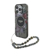 Guess IML Flowers Pearl Strap MagSafe Zadní Kryt pro iPhone 16 Pro Max Black