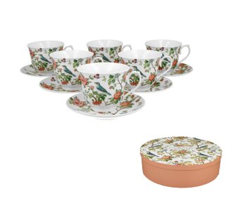 6 filiżanek ze spodkami PTAKI NA GAŁĘZI