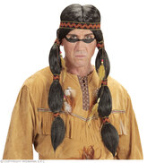 Widmann Černá paruka indián s culíky a čelenkou