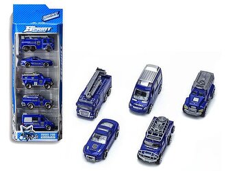 Sada 5 policejních vozidel 1:64, kov; 29,5x11x4,5cm, W/B