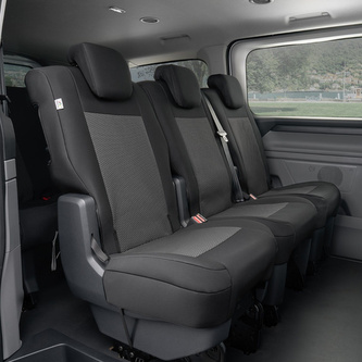 Přesné autopotahy VW Transporter T7 2024- (1+1+1, 2. řada)