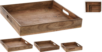 KOMPLET 3 TAC DO SERWOWANIA Z DREWNA MANGO