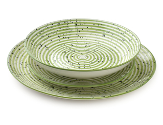 STRIPES GREEN Komplet obiadowy 18cz.27/19/20cm miska 550ml