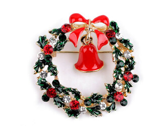 Brož s broušenými kamínky věneček - 1 ks - 2 zelená tmavá zlatá