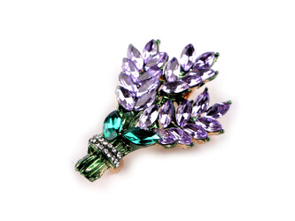 Brož s broušenými kamínky levandule - 1 ks - fialová sv. Brož s broušenými kamínky levandule - 1 ks - fialová sv.