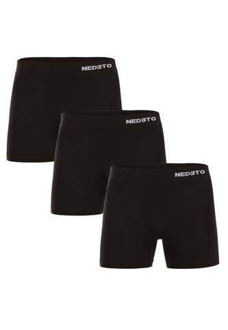 3PACK pánské boxerky Nedeto bezešvé bambusové černé (3NDTB001S) XL