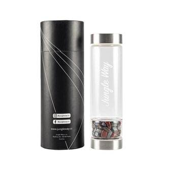 Jungle Way Designová skleněná láhev s polodrahokamy, 480 ml