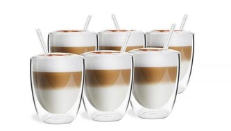 Vialli Design Sada 6 dvoustěnných sklenic, 320ml, se šesti brčky 15cm, VITA 6858