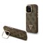 Guess PU 4G Strass Triangle Logo Stand Camera Frame MagSafe Zadní Kryt pro iPhone 15 Pro Max Brown