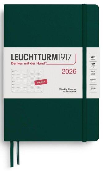 Weekly Planner & Notebook 2026 Medium (A5) Forest Green - tečkovaný