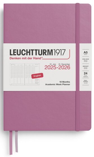 Academic Week Planner 2026 Medium (A5) 18 Months Dusty Rose