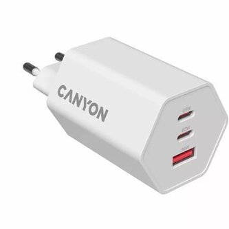Nástěnná nabíječka "Hexagon 65", bílá, 1x USB-A, 2x USB-C, 65W, CANYON CND-CHAHEX65W