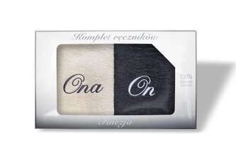 RĘCZNIK KPL.FINEZJA 2 SZT/2x70X140/ FROTTE HAFT"ON I ONA" KREM/GRAFIT