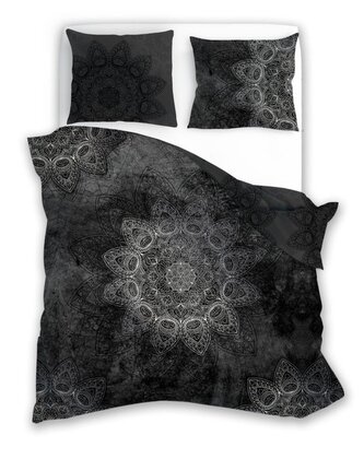 POŚCIEL KPL.140X200+70X90 PURE SATEEN MANDALA 003 CZARNY SATYNA BAW.