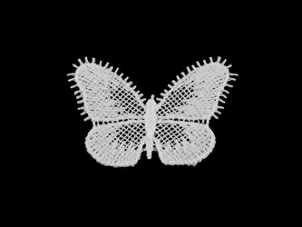 Textilní aplikace / nášivka krajkový motýl - 10 ks - 2 Off White