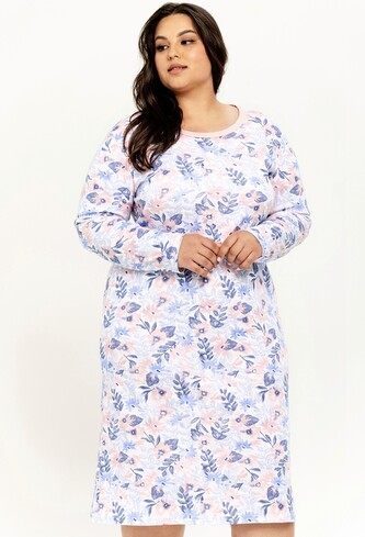 Koszula Taro Ginny 3261 Interlock dł/r 2XL-3XL Z24/25 damska biały-kwiatki XXL