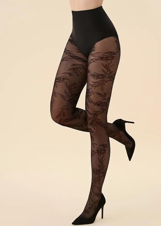 Rajstopy Gabriella 576 Floral 20 den 2-4 nero 2-S