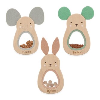 Kaloo Petit Chansons DISPLEJ Zvuková hračka Drevená hrkálka 3 motívy 9 ks