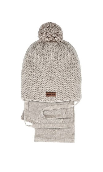 Komplet AJS 48-315 Czapka+szalik chłopięcy jasny beżowy 36-38 cm