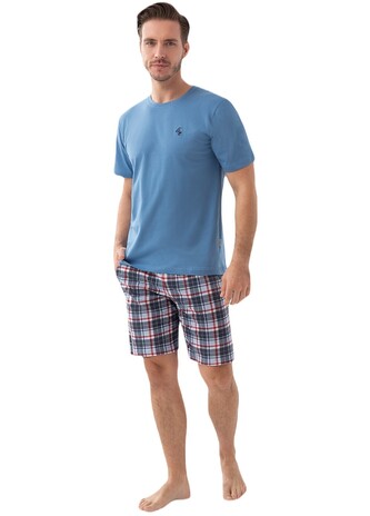 Piżama Luna 803 kr/r M-2XL męska niebieski-kratka M