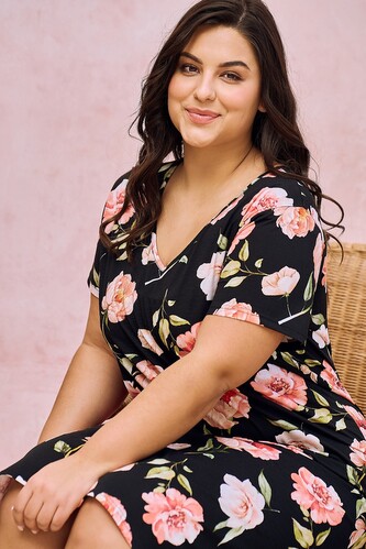 Koszula Taro Peony 3160 kr/r 2XL-3XL L24 damska czarny-kwiaty 3XL