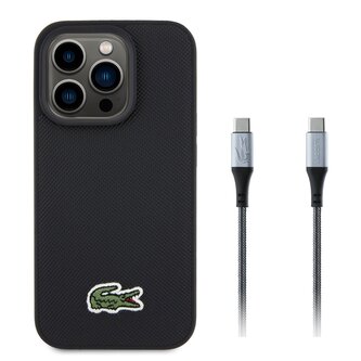 Lacoste Iconic Petit Pique Woven Logo MagSafe Zadní Kryt pro iPhone 15 Pro Black + USB-C/USB-C Datový Kabel Lacoste Iconic Petit Pique Woven Logo MagSafe Zadní Kryt pro iPhone 15 Pro Black + USB-C/USB-C Datový Kabel