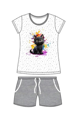 Piżama Cornette Kids Girl 245/109 Black Cat kr/r 86-128 biały 122-128