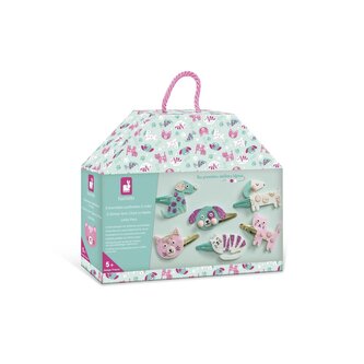 Janod Atelier Sada Výroba šperkov Sponky do vlasov v kufríku Mláďatká 6 ks 5+