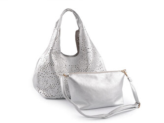 Kabelka s vysekávaným vzorem 2v1 43x26 cm - 1 ks - 7 stříbrná Kabelka s vysekávaným vzorem 2v1 43x26 cm - 1 ks - 7 stříbrná