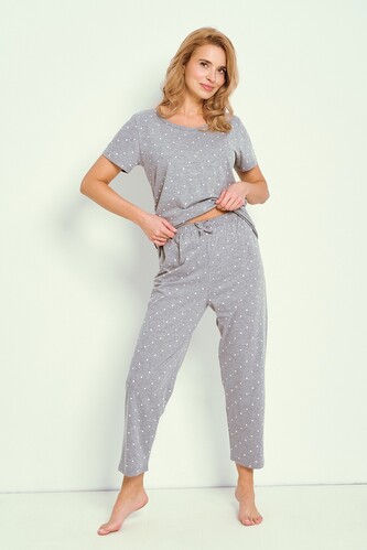 Piżama Taro Meg 3325 kr/r M-XL W25 damska szary melanż-groszki XL
