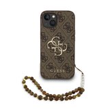 Guess PU 4G Metal Logo Strap Zadní Kryt pro iPhone 15 Brown