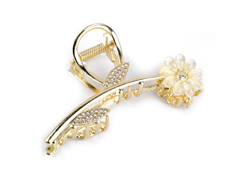 Skřipec do vlasů kovový s broušenými kamínky - 1 ks - 5 zlatá sv.