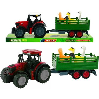 Traktor z przyczepą i ptakami