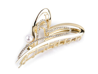 Skřipec do vlasů kovový s broušenými kamínky - 1 ks - 6 zlatá sv.