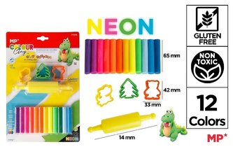 Plastelina 12 kolorów neon + foremki i wałek
