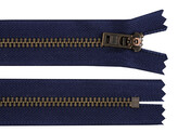 Kovový zip YKK No 5 délka 18 cm staromosazný (jeansový) - 1 ks - 919 modrá tmavá staromosaz
