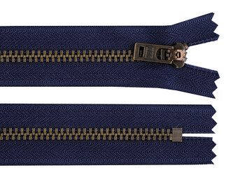 Kovový zip YKK No 5 délka 18 cm staromosazný (jeansový) - 1 ks - 919 modrá tmavá staromosaz