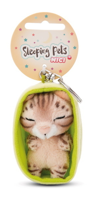 NICI 49987 Brelok Sleeping Pets kot bengalski 8cm, koszyk zielony