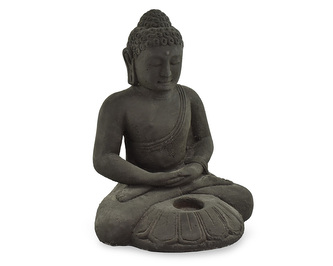 Betonová socha Buddha, meditace, čajová svíčka, černá 30 cm