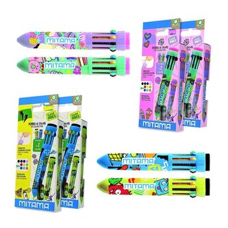 Kuličkové pero 10-barevné, 1+1, modrá+zelená, MITAMA 62565