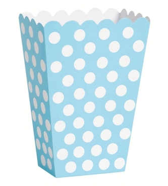 Světle modré krabičky na popcorn s puntíky, 8 ks