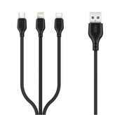 Datový kabel 3v1 XO-NB103, USB na Micro USB, Lightning, USB Typ C, 2,1A, délka 1M, barva černá