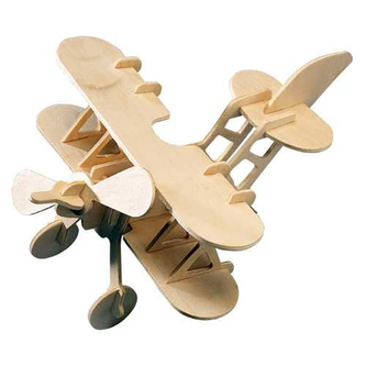 3D dřevěné puzzle Woodcraft Dvojplošník - hnědé