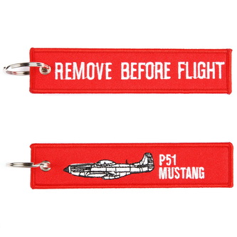 Přívěsek na klíče Fostex Remove before flight P51 Mustang - červený