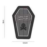 Gumová nášivka 101 Inc nápis Special Delivery - šedá