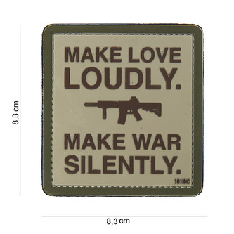 Gumová nášivka 101 Inc nápis Make loud loudly - béžová
